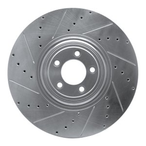 Jaguar XF Brake Rotor (1) - Front Left - R1 Concepts - Drilled & Slotted - Silver - `10-`14